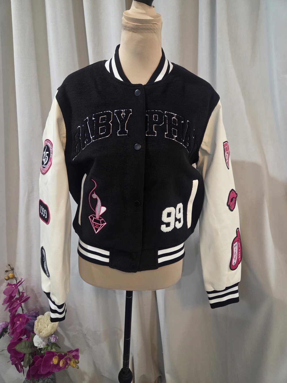 Baby Phat 25th Anniversary Varsity Jacket Varsity Jacket in Black & White Size M